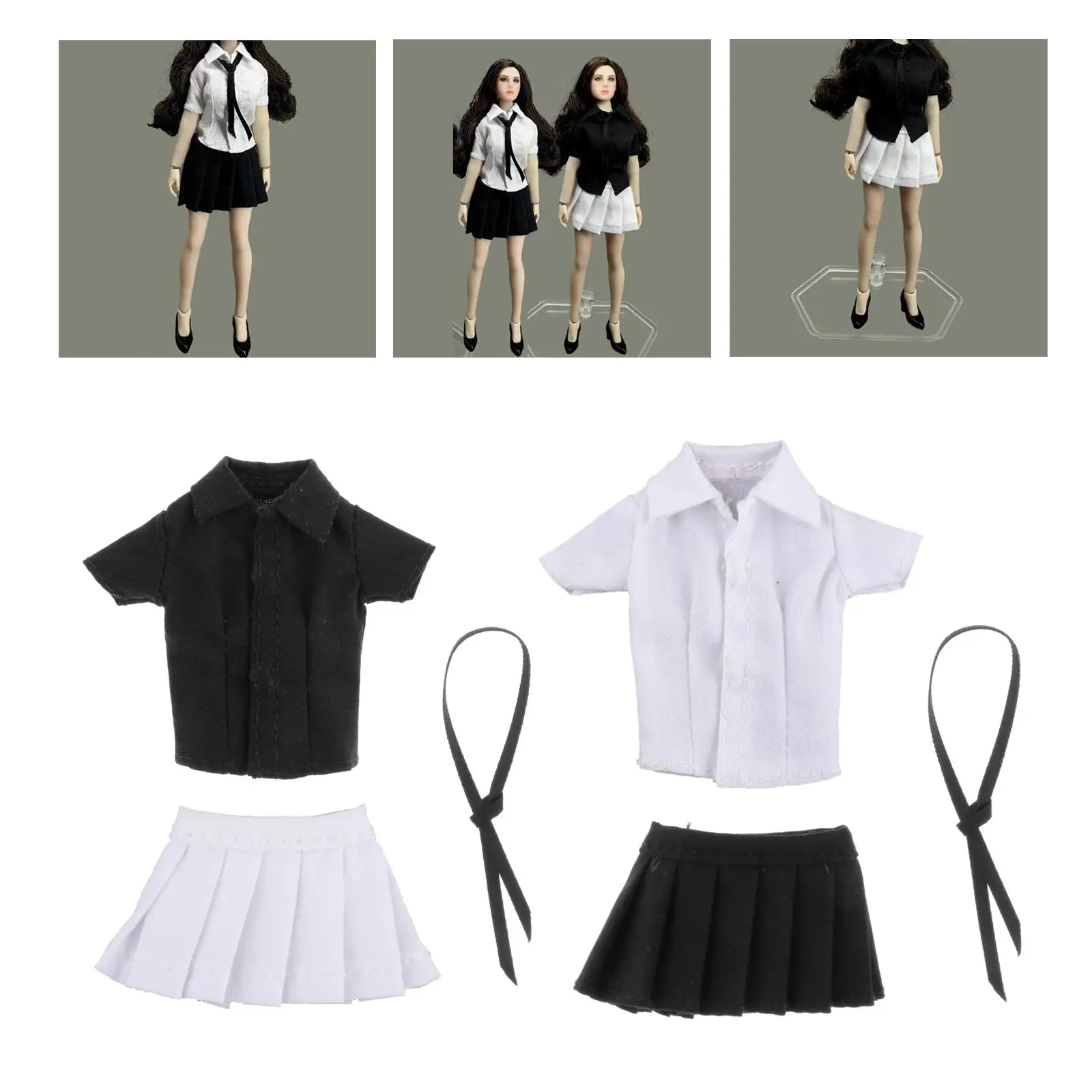 

1/12 Scale Female Figure Doll Clothes Costume Short Skirt Shirt with Tie Fashion