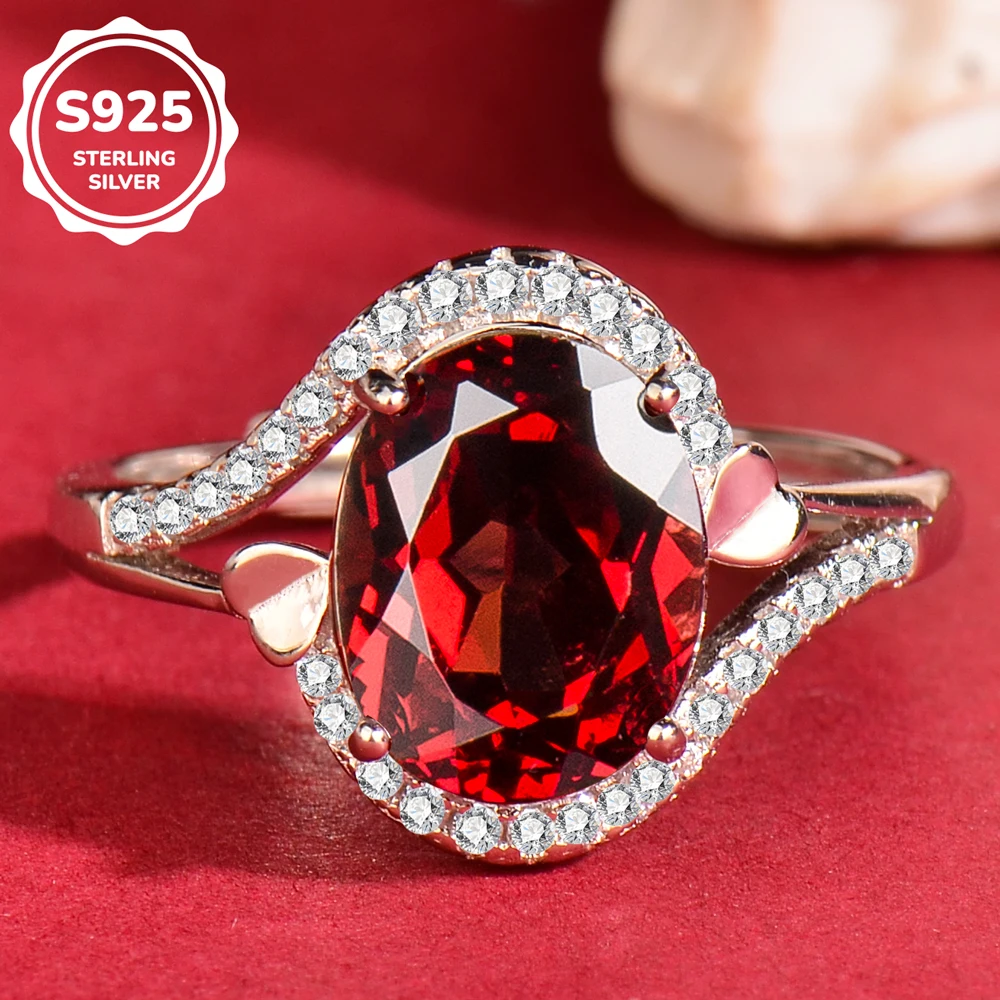 

Серебряное кольцо с натуральным гранатом 925, подходит для женщин, женское кольцо, регулируемое, элегантное, модное, роскошное, с ощущением класса, элитный, праздничный подарок, подарок на День святого Валентина, подарок на День матери, подарок на день ро