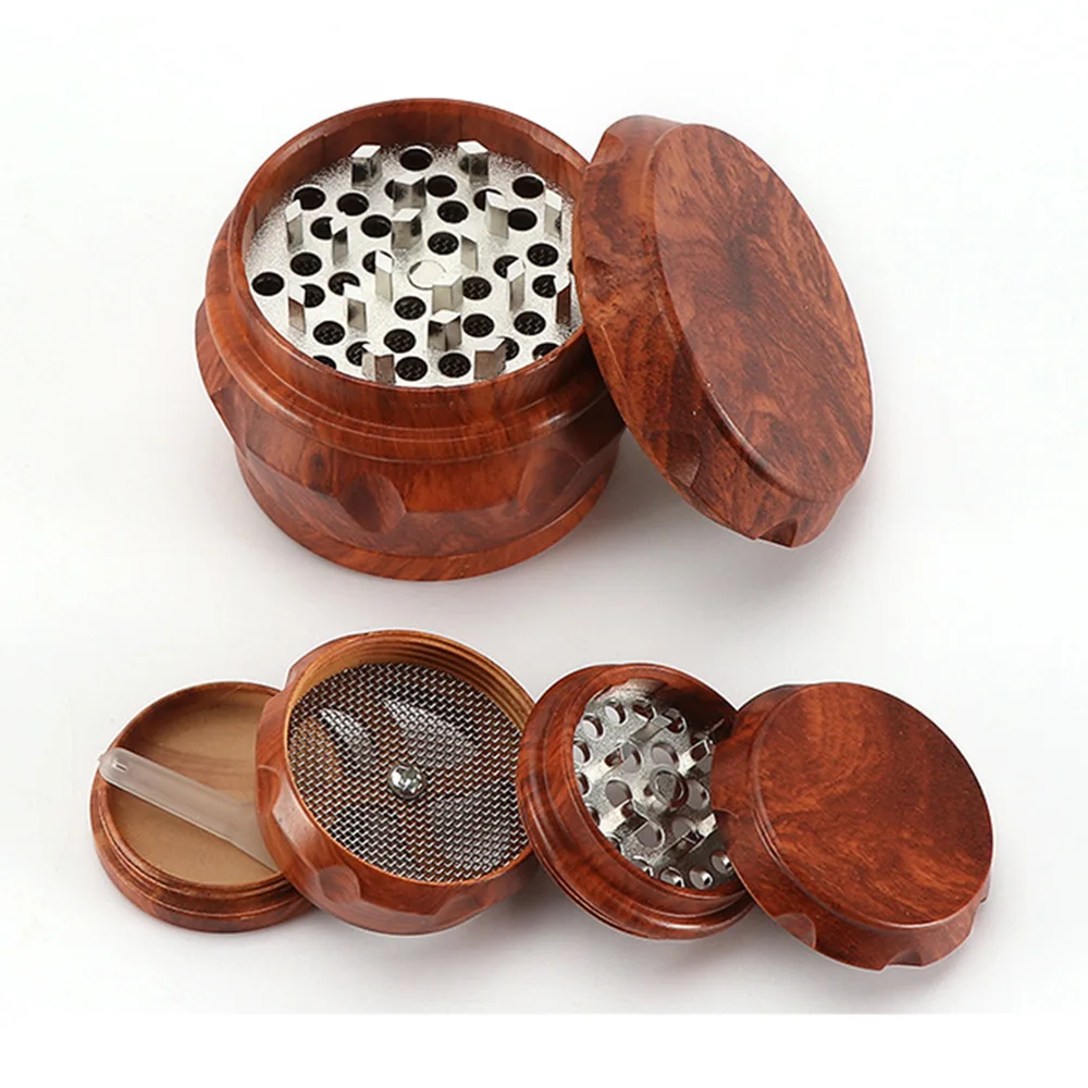 Woody 4 Layers Smoke Grinder 60MM Metal Resin Wood 63 Big Spice Tobacco Drum-Shaped Cigarette Herb Crusher Accessories