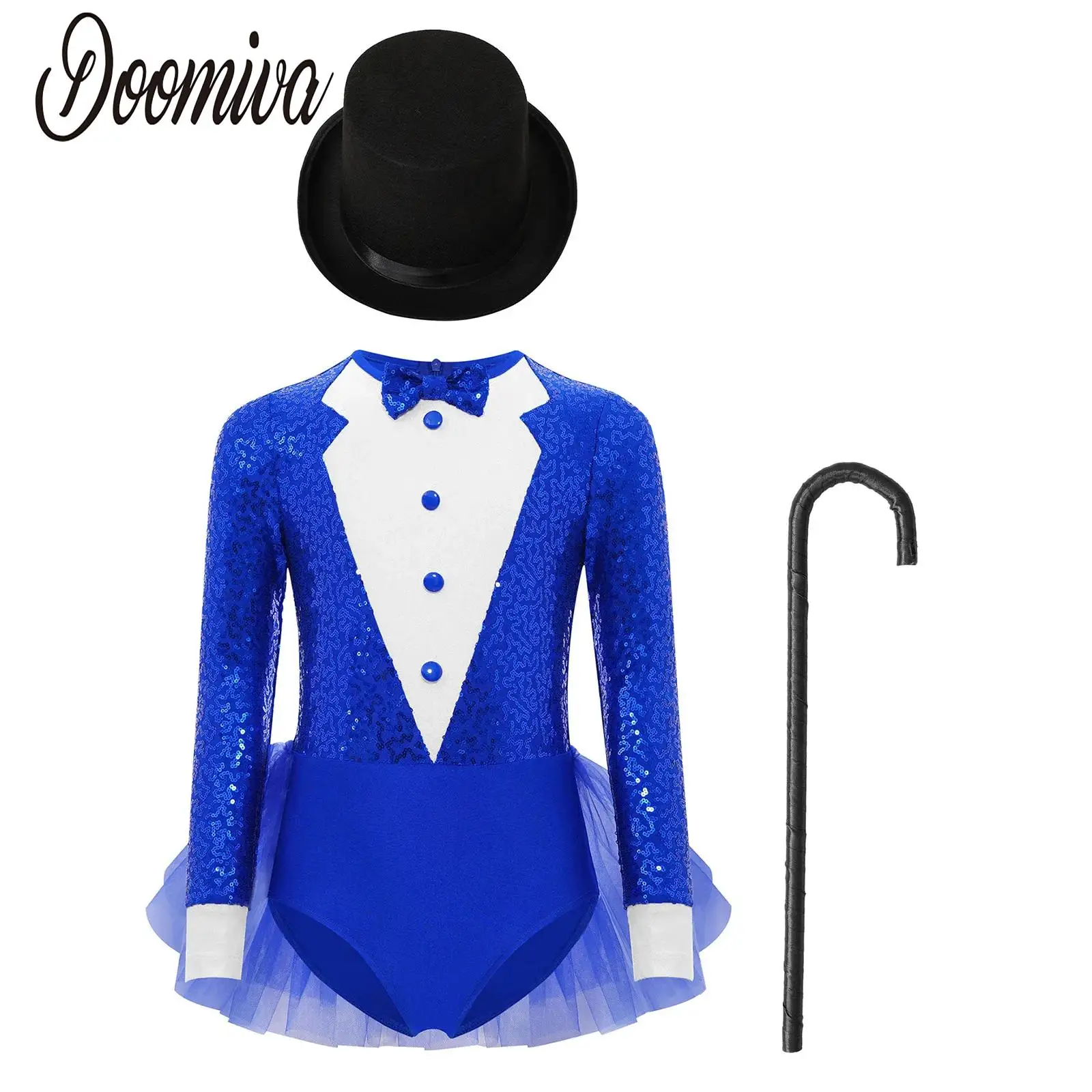 

Kids Girls Jazz Dance Costume Outfit Magician Circus Ringmaster Dress-up Clothes Sequins Bodice Tulle Skirted Leotard Dress Sets