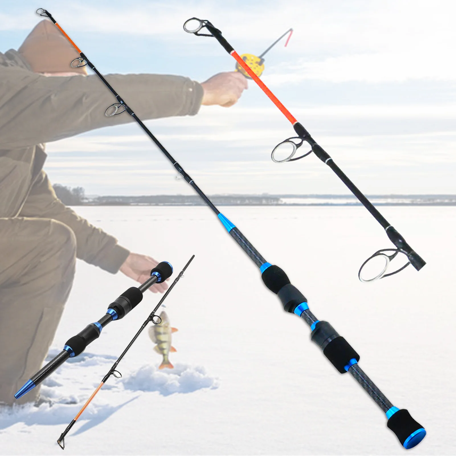 Superhard Winter Ice Fishing Rod 67cm 75g Carbon Heavy Ultrashort Spinning Rod Travel Fishing Tackle Fish Rods