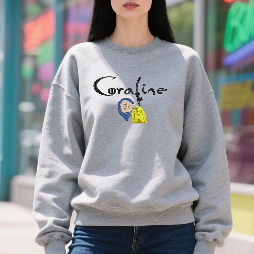 Coraline Hoodie Anime Movie Creepy Cute Pullover Unisex Street Fashion Loose Long Sleeve Autumn and Winter Warm Round Neck