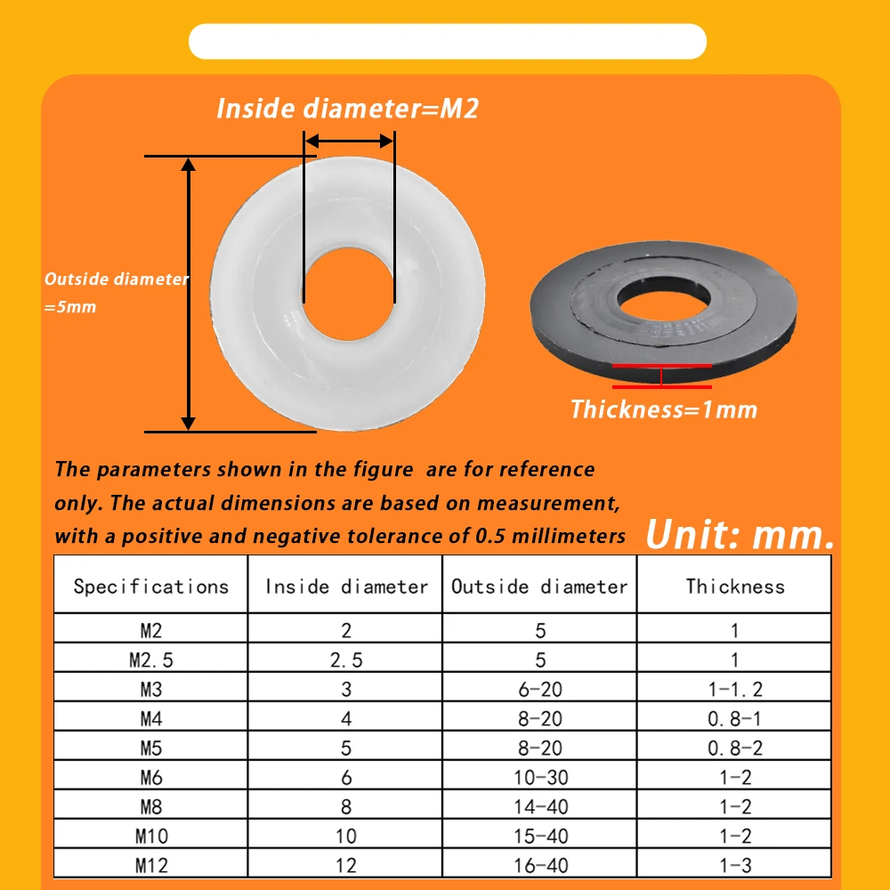 Black And White Nylon Flat Washer Plastic Sealing Hard Gasket M2~M24 Spacer Insulation Gaskets Ring For Screws Bolts 10~500piece