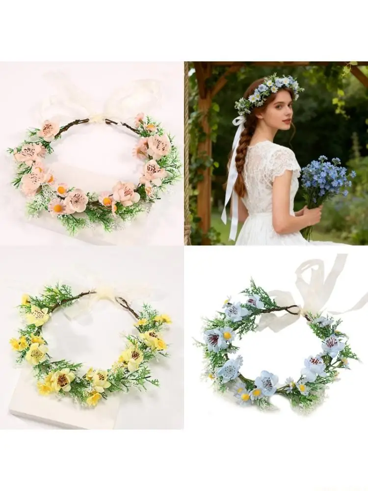 

31BF Lightweight Elastic Flower Headbands For Kids Tulle Ribbon Design Comfortable Daily Wear Festival Event