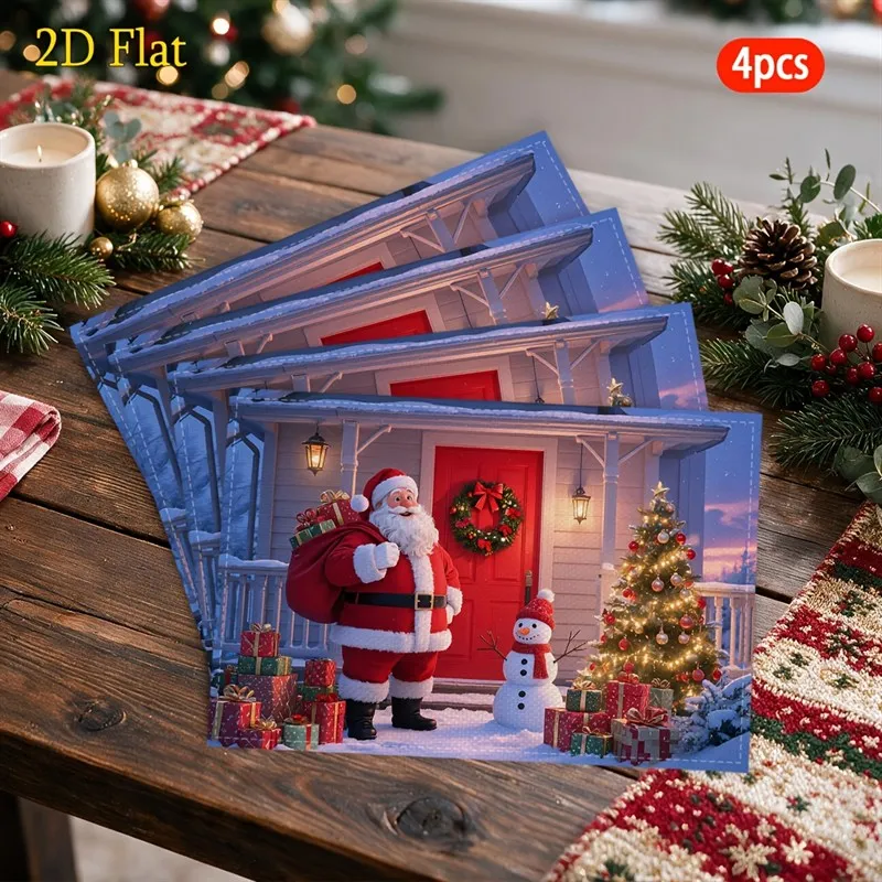 VIKAMA Christmas Linen Placemat, Gingerbread Candy Cane Peppermint Ornaments, Absorbent Easy Clean, Kitchen Breakfast view 3