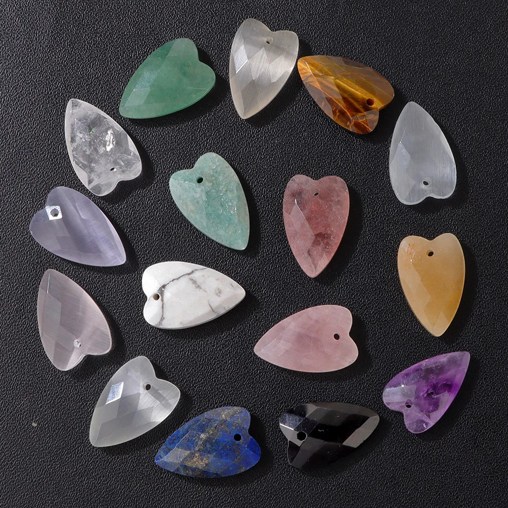 2PCS Top Drilled Natural Stone Charms Faceted Heart Shape Lapis Lazuli Tiger Eye Quartz Beads Pendant for DIY Jewelry Making