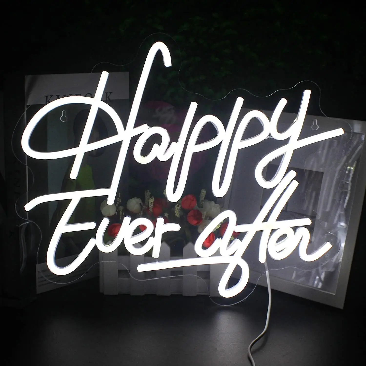 Happy Ever After Neon Sign LED Cool White Wedding USB Powered Night Light Romantic Wall Art Bridal Shower Party Decor