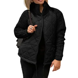 Winter Women Jackets Stand Collar Neck Parkas Patchwork Drawstring Zipper Closure Cotton Jacket Female Clothes