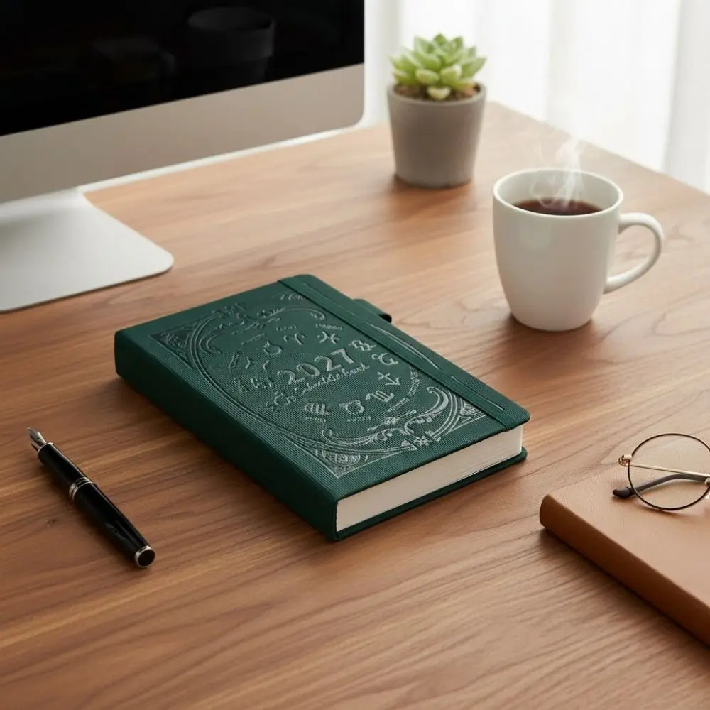 A5 2027 Constellation Pattern Calendar Notebook English PU Leather To-do List Notebook Wear-resistant Constellation Cover