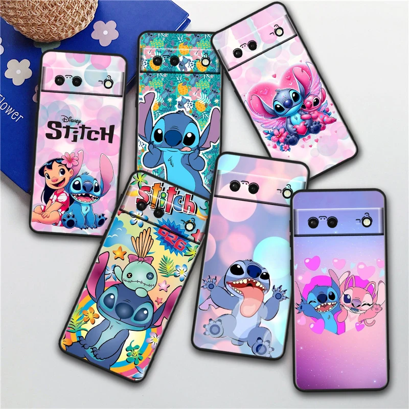 Stitch Disney Cute Cartoon For Google Pixel 8 7A 7 6A 6 5A 5 5XL 4A 4XL 4 Pro 5G Shockproof Soft TPU Black Phone Case