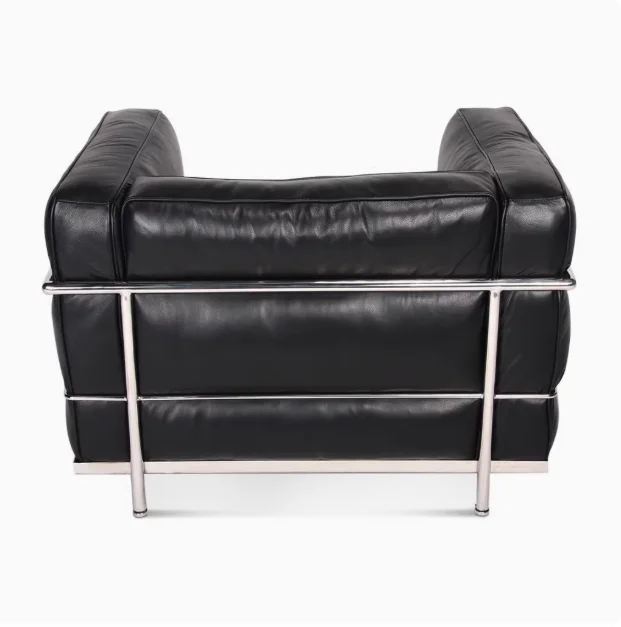 #  Black Genuine Leather Square Accent Chair  Living Room Office Or Cigar Lounge