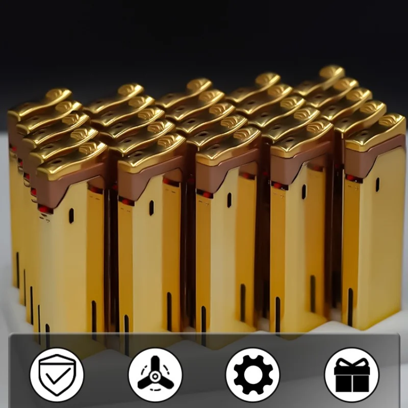 New Cigar Lighter Gold Butane Inflatable Windproof Open Flame Ignifier Metal Blue Fire Cigarettes Lighters & Smoking Accessories - Image 5