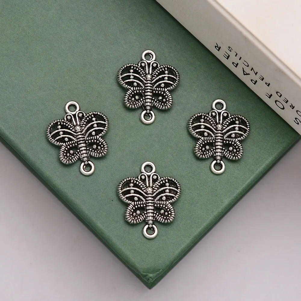 50pcs/lot--14x17mm Antique Silver Plated Butterfly Charms Connectors Pendant For Jewelry Making Diy Wholesale Dealer Liquidation