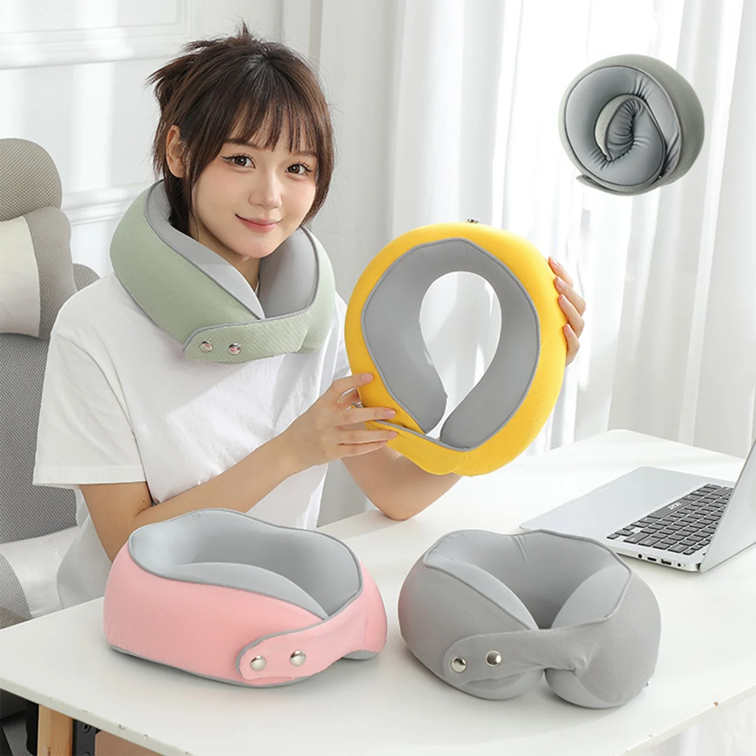 

New Style Travel Neck Pillow,Magnetic Buckle Storage Slow Rebound Memory Foam Ergonomic Portable Neck Warp Pillow Plane Sleeping