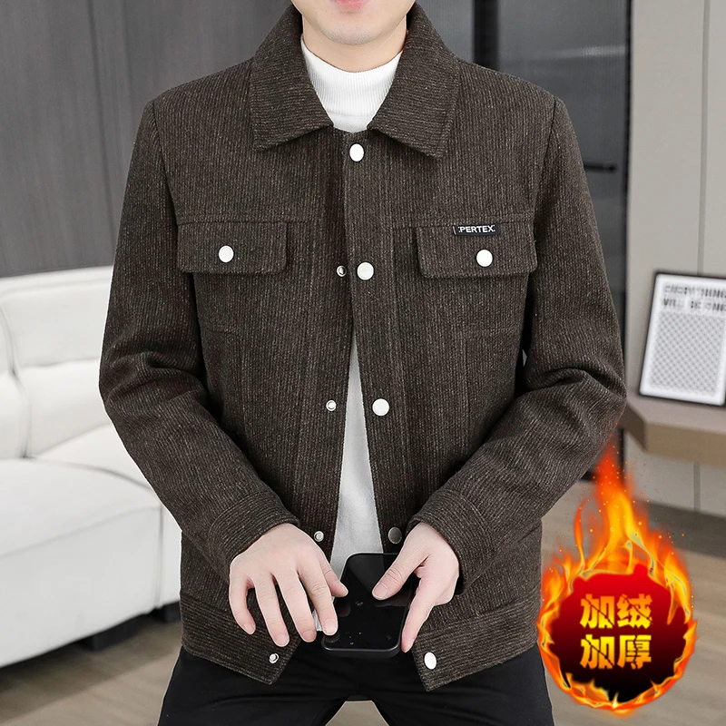 

Autumn Winter Men's Casual Woolen Jacket Long Sleeve Thickened and Warm Business Wool Blends Coats Slim Streetwear Overcoat 2025
