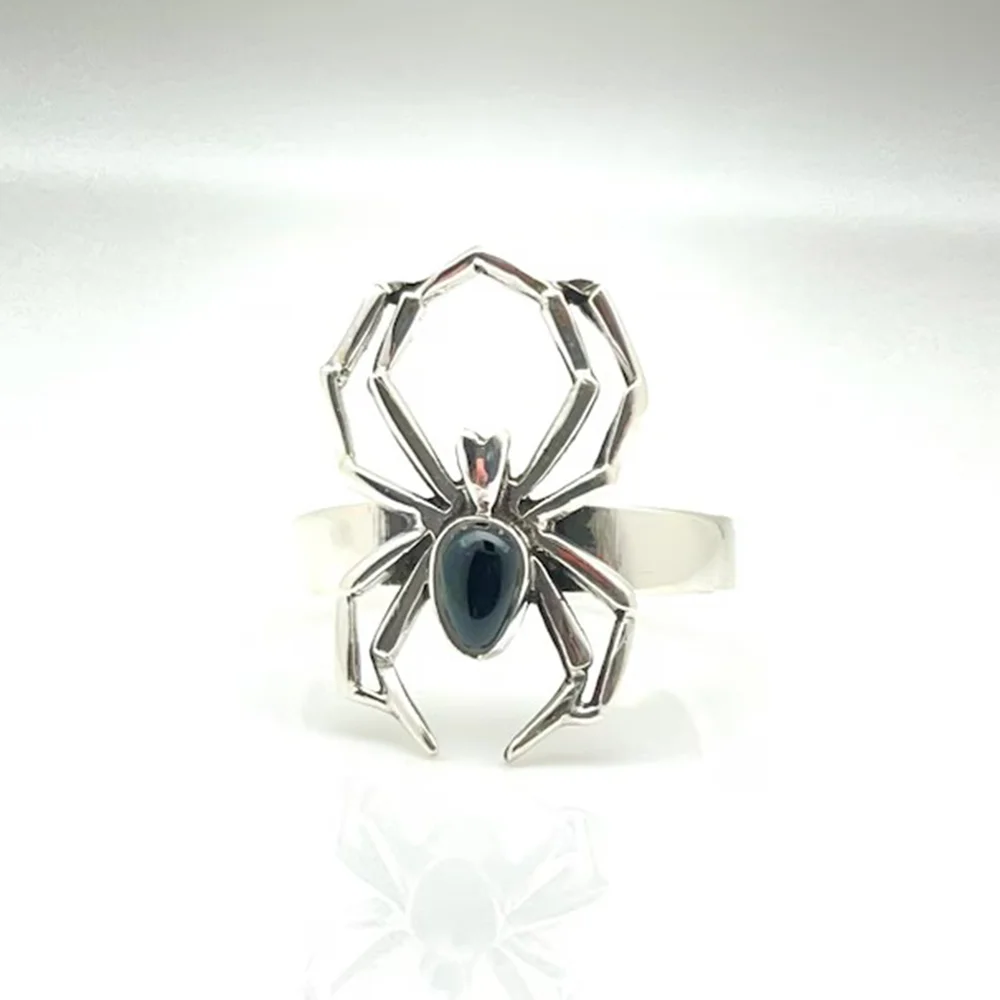 1pc Vintage Spider Insect Geometry Hollow Out Gothic Alloy Silver Color Black Color Ring Woman Men Party Prom Six-Ten Size