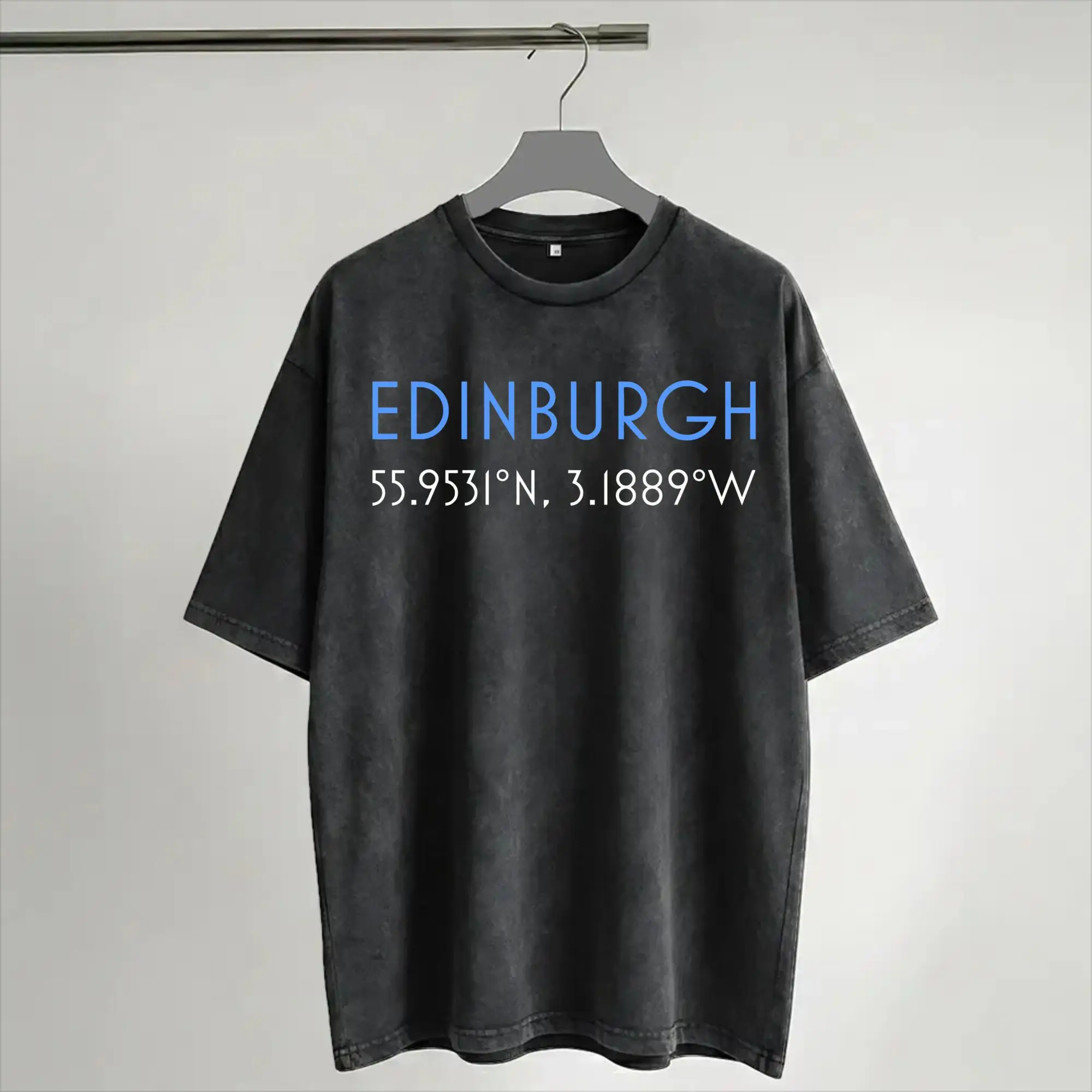 Edinburgh coordinates  Washed T Shirt Streetwear Hip Hop Casual T-Shirts  Tee Shirt Men Women Short Sleeve Streetwear