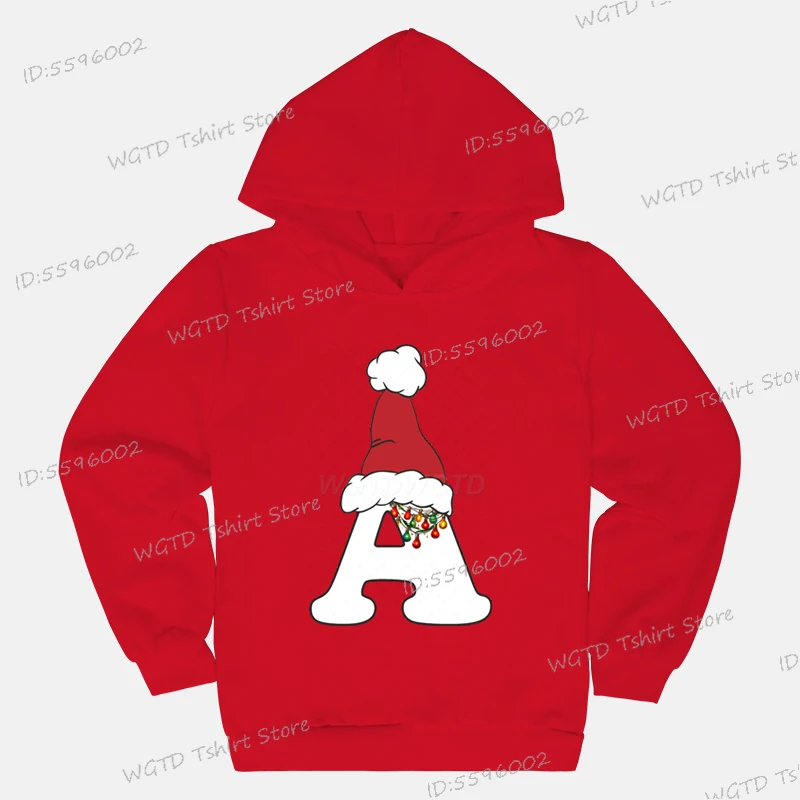 Children's Clothing Merry Christmas Letters A B C D Graphic Sweatshirts Festive Lights Cartoon Hooded Shirt Girl Boy Clothes
