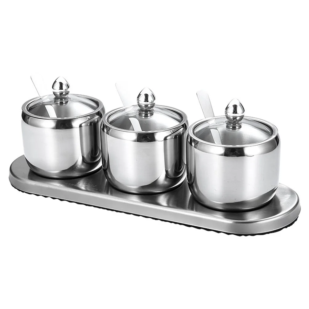 

3 Stainless Steel Seasoning Jars Kitchen Salt Pepper Spice Storage Containers Food Grade for Home Buffet