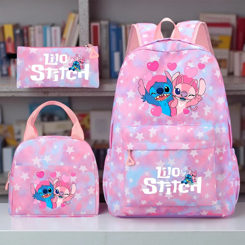 

Рюкзак серии Stitch из 3 предметов, сумка для ручек, набор сумок для хранения, прочный материал, отделение, легкая большая вместимость для повседневного использования, путешествий