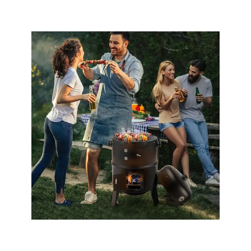 

80x41x48cm Iron Smoker Grill, Carbon Coated BBQ, Black Finish, Outdoor Cooking Tool