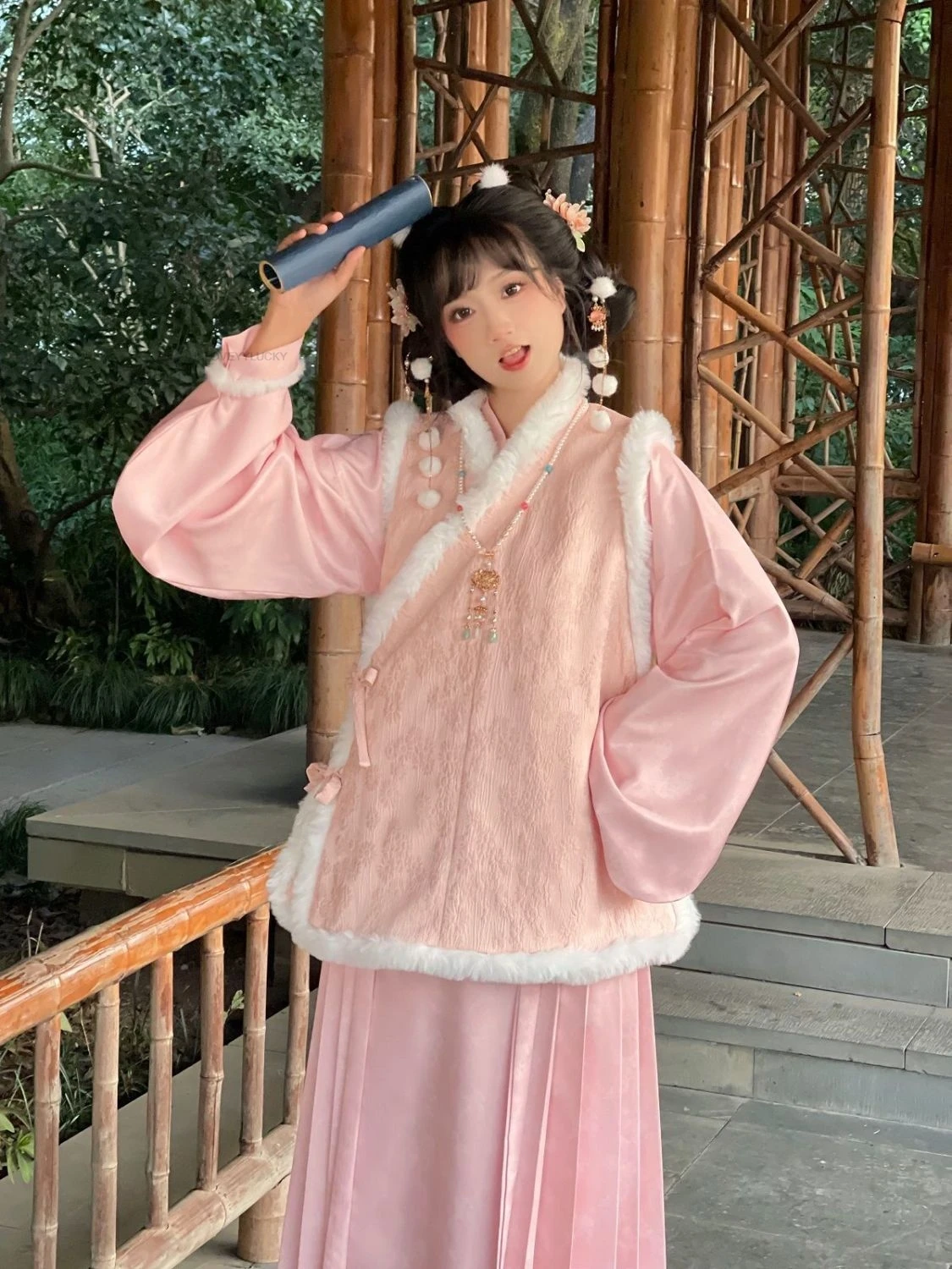 Ming Dynasty Style Hanfu women's Short Jacket With Velvet  Mamian Skirt Autumn And Winter Impeoved Hanfu Vest Ming Hanfu Set