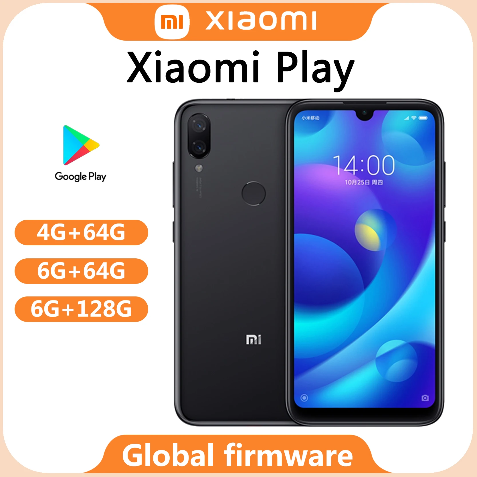 Global rom Xiaomi mi play smartphone Mediatek MT6765 Helio P35 telephone intelligent 1080 x 2280 pixels fast Charging used phone