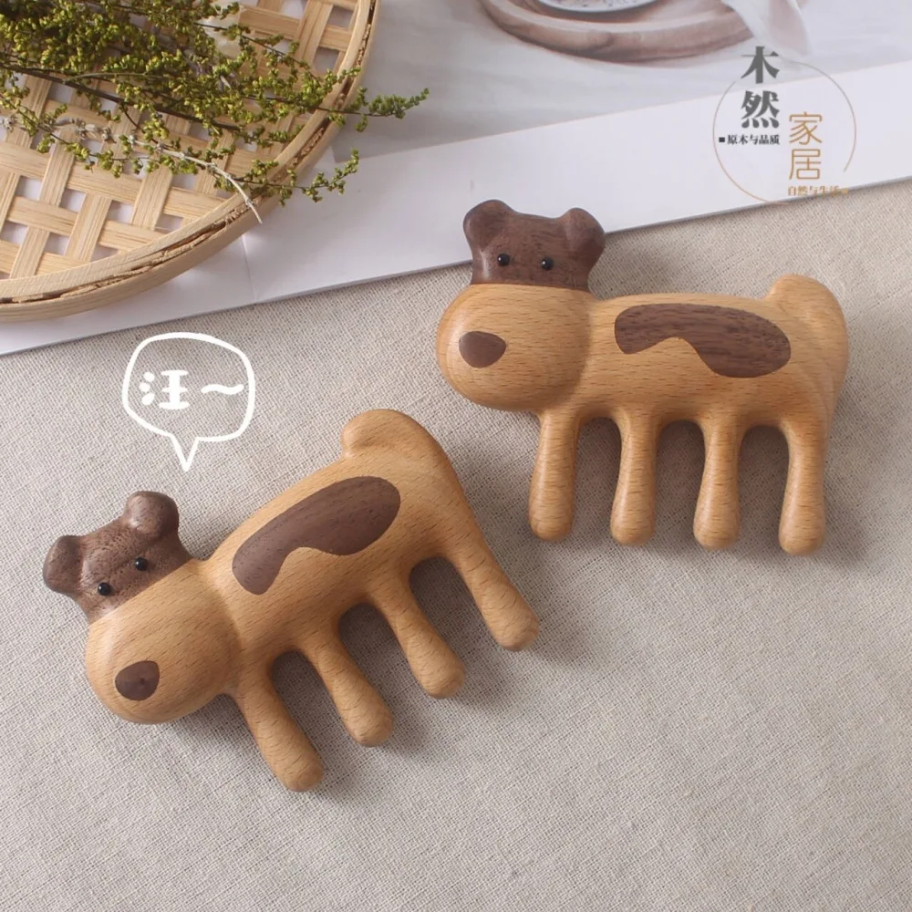 Creative solid wood puppy comb 4-in-1 massage comb anti-hair loss hair treatment scraping face eye dredging meridian comb