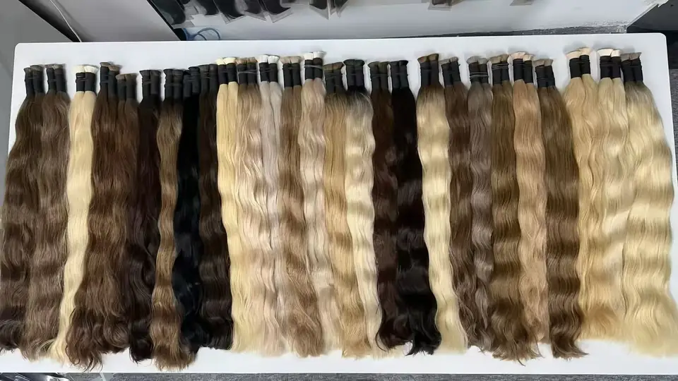 Cabello Humano Virgen Real 100% Sin Weft, Extensiones a Granel, Negro y Rubio 613, Cabello a Granel 12A para Tejer y Trenzar, Sin Procesar 6