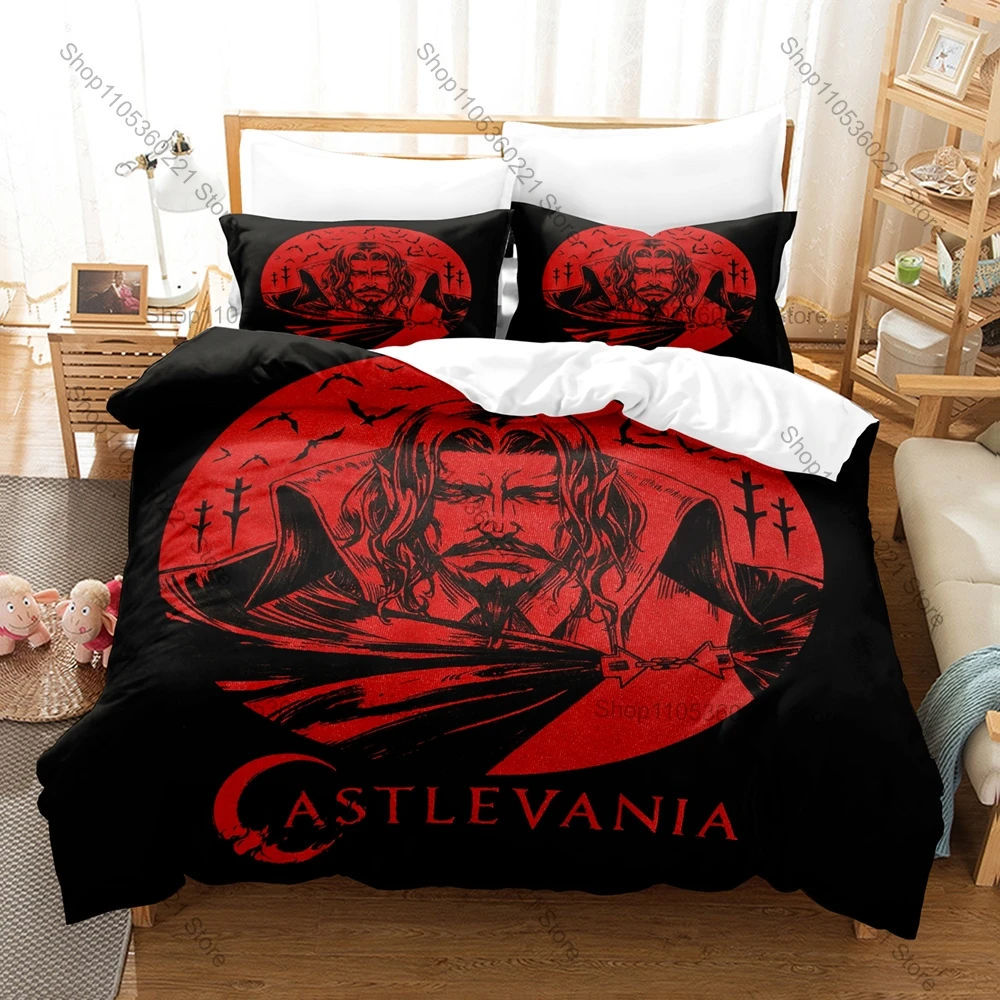 Castlevania Bedding Set Duvet Cover + 2 Pillowcases Gothic Vampire Dark Fantasy Game Anime Castle Horror Bedroom Decor