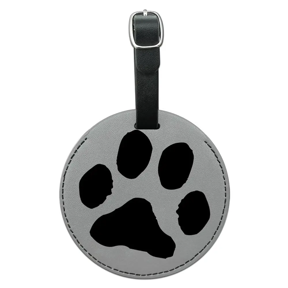 

Багажная бирка из кожи с принтом лапы для собак и кошек, круглая, черная, для чемодана и ручной клади