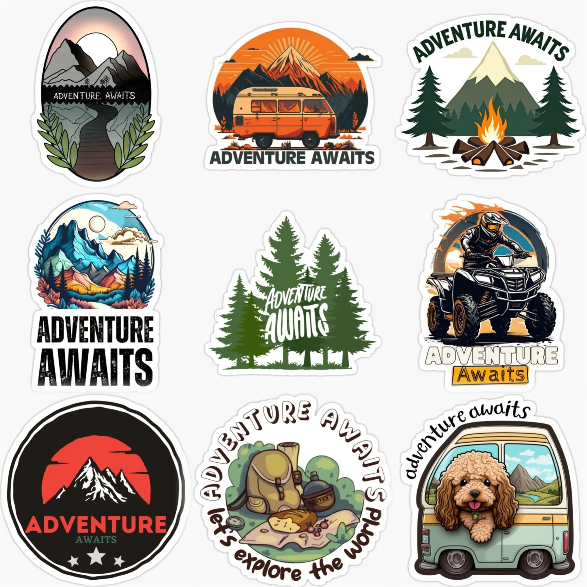 

Adventure Awaits Travel Camping PVC Personalized Stickers for Car Van Bicycle Motorcycle Off-road Helmet Decal Accessories