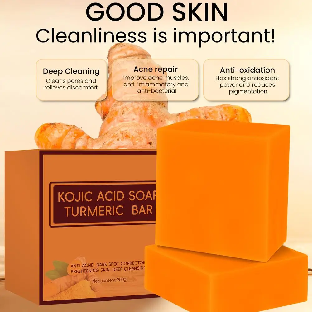 2Pcs/Box Turmeric Soap Bar for Face & Body Natural Formula Turmeric Cleansing Skin Soap Brightens Skin Evens Tone Fades Marks