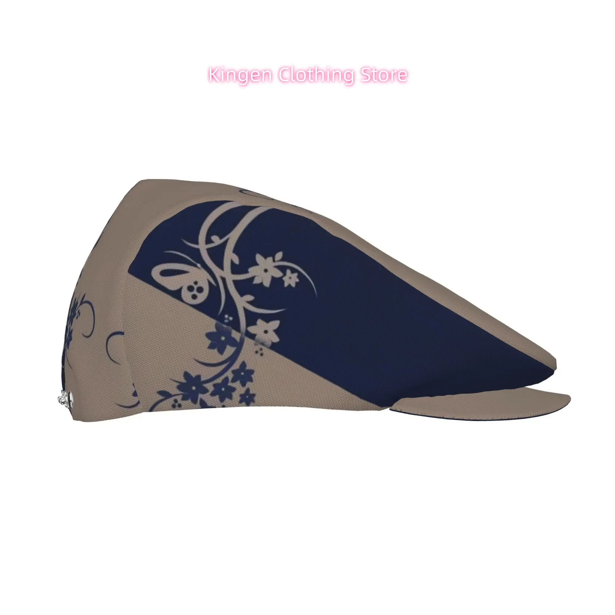 Blue Floral Scroll Split Design All-over Print Flat-top Hats for Men and Women, Newsboy Caps, Berets, Irish Hats, Driver Caps, R