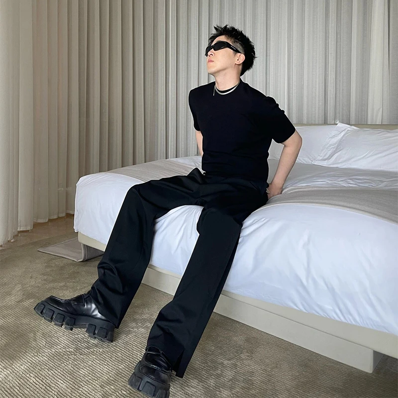 

Мужские летние брюки прямого кроя в неаполитанском стиле, свободные, повседневные, прохладные, однотонные, длинные, для подростков, из полиэстера