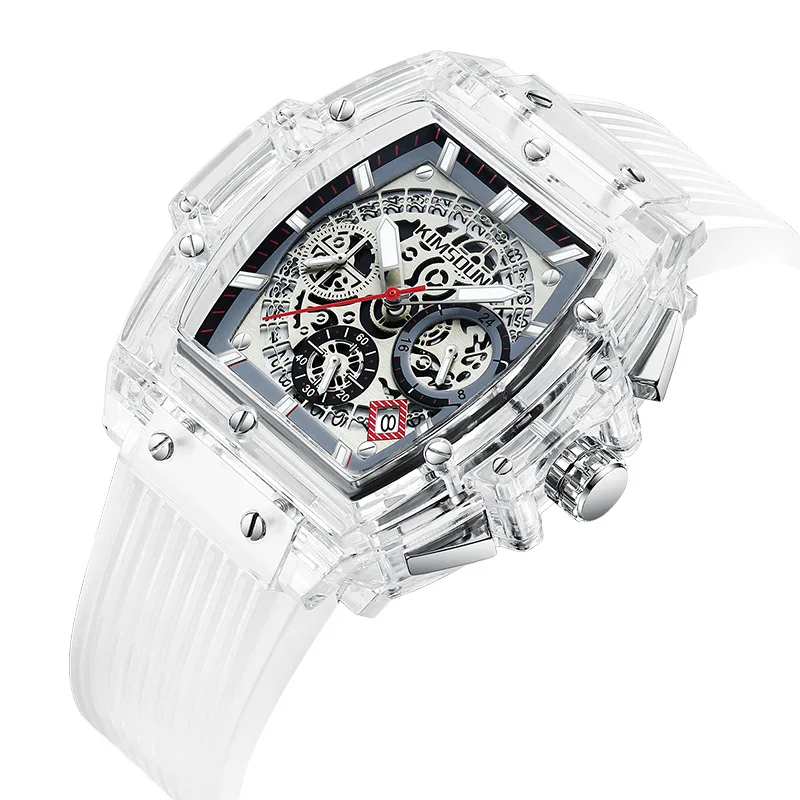 UTHAI CQ224 Orologio da uomo alla moda impermeabile a forma di botte di vino orologio al quarzo trasparente orologio casual orologi da regalo per uomo