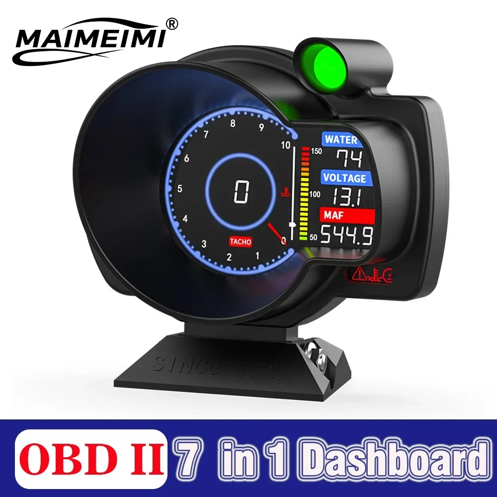 7IN1 OBD II Multifunctional LCD Dashboard with Harness Wiring Sensor Kit Digital OBD2 Head Up Display for Rally Racing Car DO916