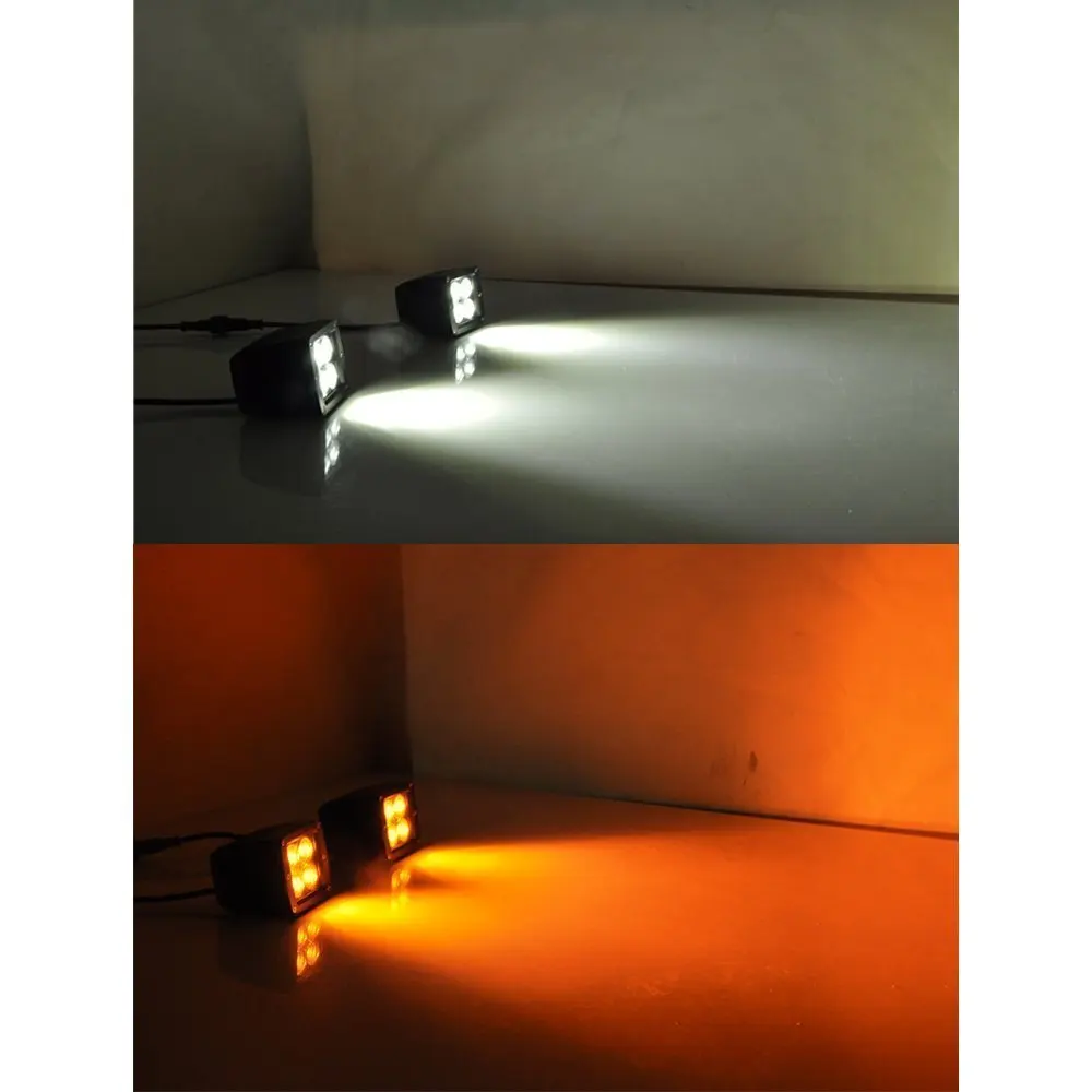 2pcs 3inch 48W Amber White Led Work Lights Pods 8 Modes Strobe Warning Emergency Lights 12V 24V Free Wiring Kit Memory Function