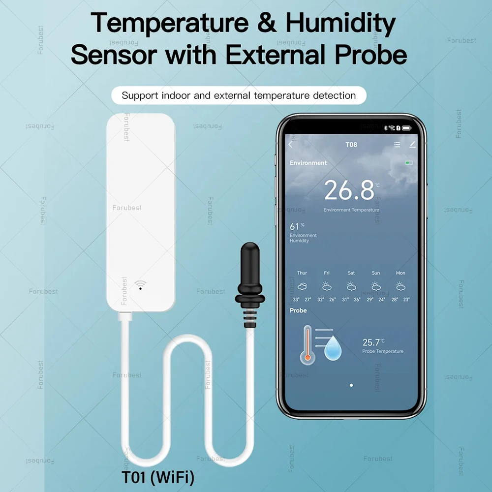 Tuya WiFi Temperature Humidity Sensor with External Probe Thermometer APP Monitor Home Automation Support Alexa Google Assistant