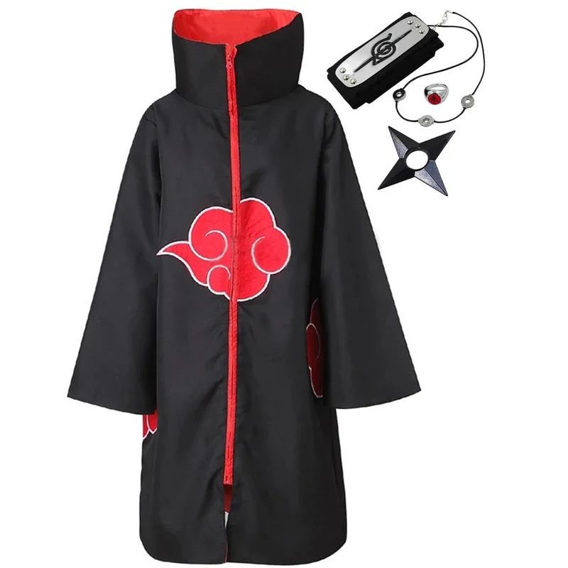 عباءة أنيمي أكاتسوكي التأثيرية رداء أسود طويل الرؤوس Uchiha Itachi حلقة عقال هدايا ساسوكي عباءة رداء الرأس للهالوين