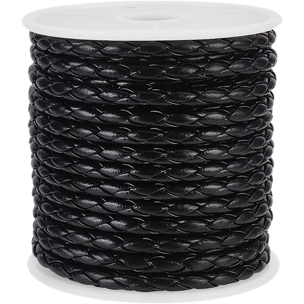 Черный плетеный шнур, 11 ярдов (10 м), 4 мм, круглый сложенный плетеный шнур из искусственной кожи, шнур с бисером, веревка, кожаный шнур, набор для изготовления шнура