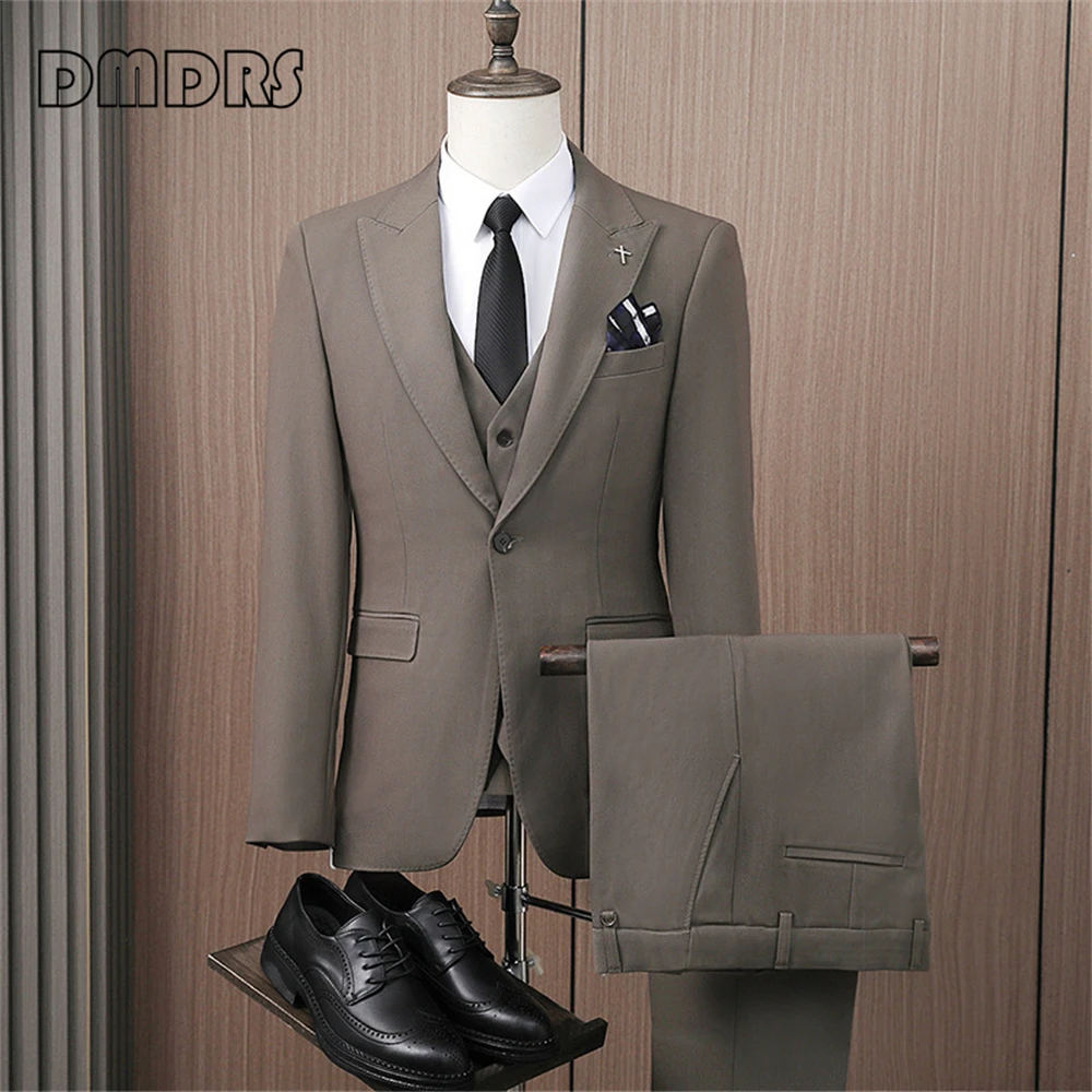 High End One Button Men's Formal Suit Set, 3 Pieces Classy Suits Blazer Vest Pants Set, Business Tuxedo Slim Fitted Dress Wear