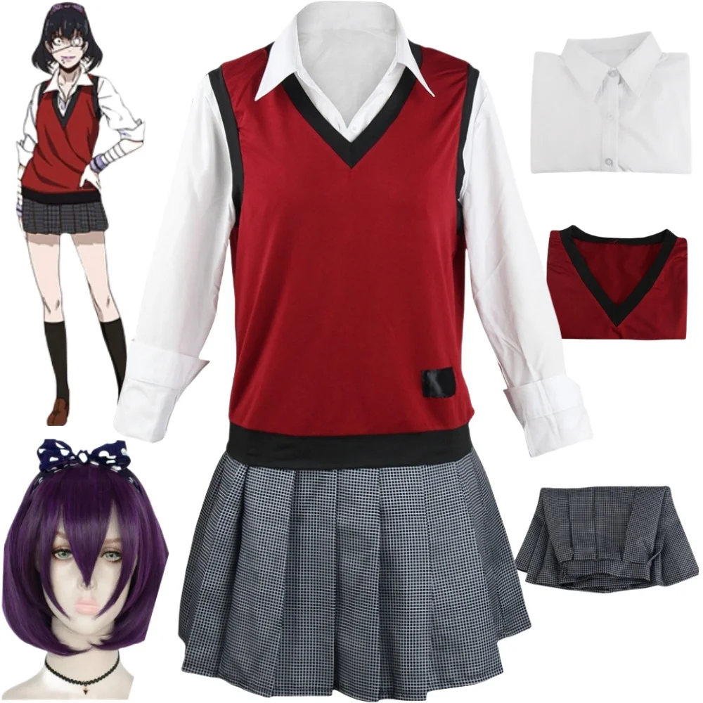 Ikishima Midari Cosplay Costumes Anime Kakegurui Compulsive Gambler Purple Wig Red vest Purple head band