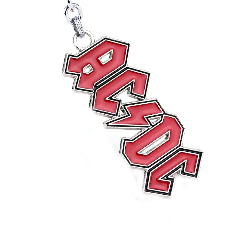 التيار المتناوب تيار مستمر شعار قلادة قلادة المفاتيح روك باند النساء الرجال مجوهرات بسيطة لمحبي هدية