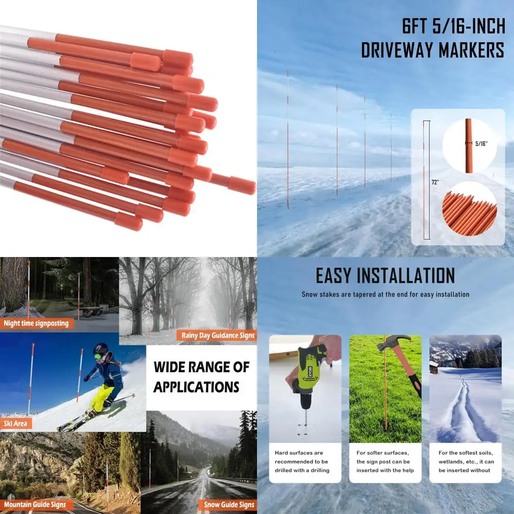 

Светоотражающие оранжевые колья из стекловолокна — снежные маркеры высотой 6 футов, набор из 25 маркеров безопасности на подъездной дороге