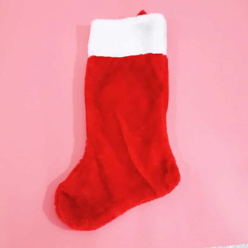 42 cm Weihnachtsstrümpfe, weiße Plüschmanschette, hängende Socken, personalisierte Geschenktüte, Strumpfdekorationen, Jahreszeit, Kamindekoration