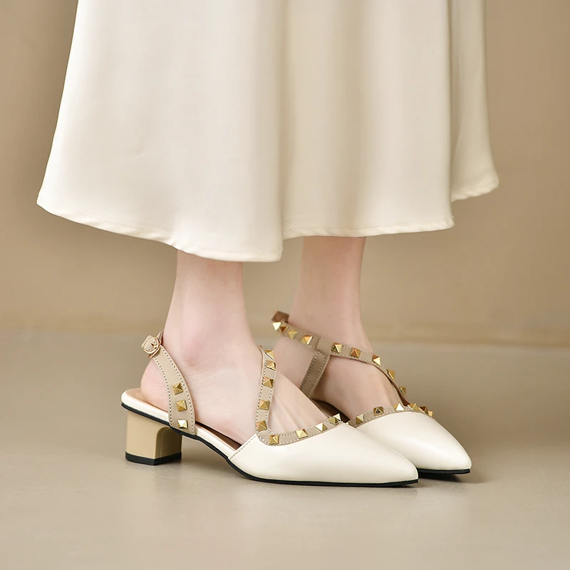 Women Shiny Back Buckle Strap Fashionable Sandals European And American Style Trendy Shoes Closed Toe Gold Studs view 5