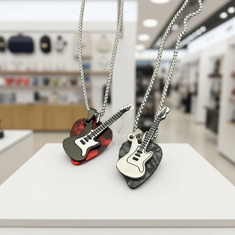 Collar con colgante de selección de guitarra de Hip-hop, gargantilla de cadena de guitarra de acero de titanio Punk, cadena de suéter de guitarra eléctrica Vintage de moda para niños