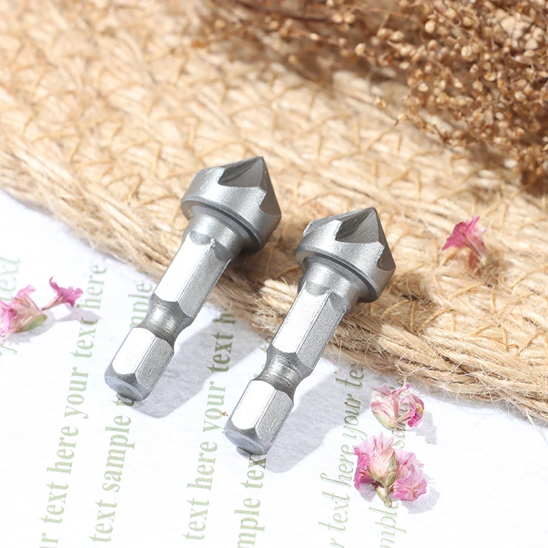 6 Flute Countersink Drill Bit Chamfer Cutting Woodworking Tool Hexagon Handle