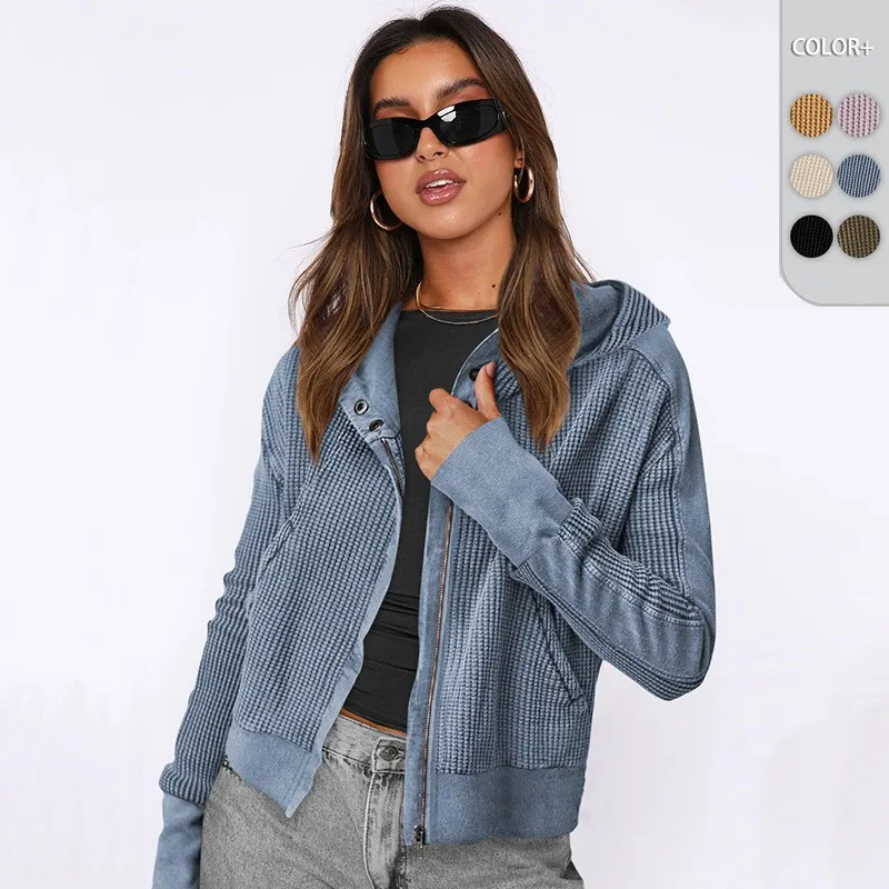 

Trendy Women's Short Sweatshirt Zipper Cardigan Coat Fashion Pocket Running Top Spring Street Casual Sport Patchwork Hoodie